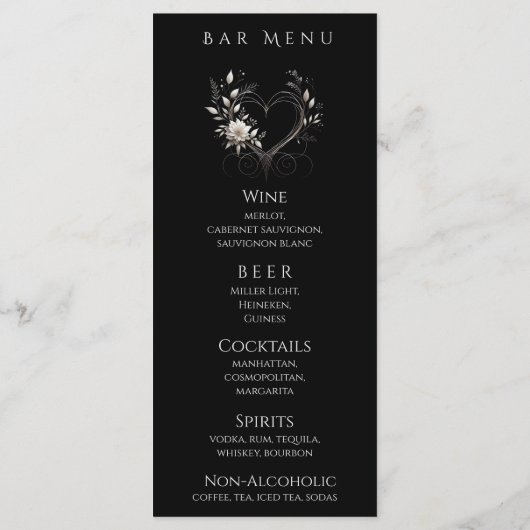 Diner en Bar Menu-Witte bloemen met een hart Menu (Achterkant)
