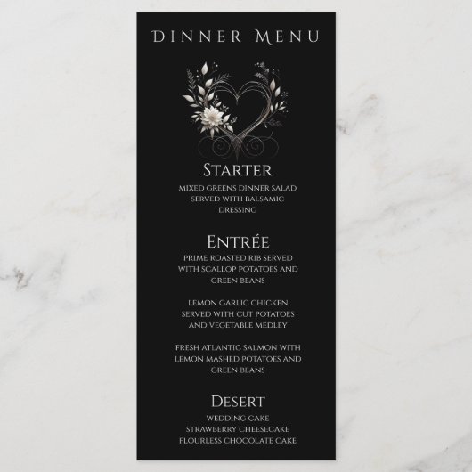 Diner en Bar Menu-Witte bloemen met een hart Menu (Voorkant)