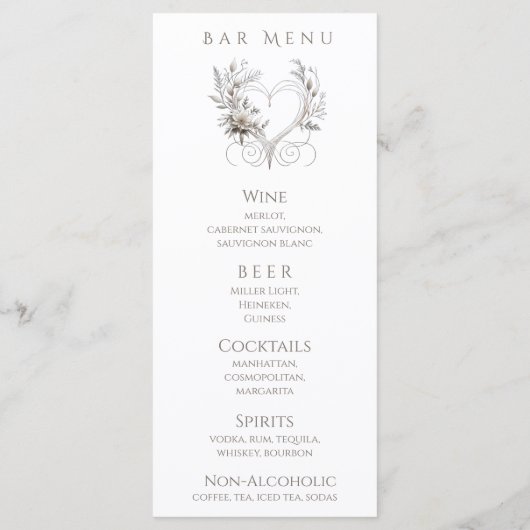 Diner en Bar Menu-Witte bloemen met een hart Menu (Achterkant)