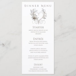 Diner en Bar Menu-Witte bloemen met een hart Menu