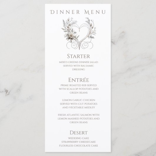 Diner en Bar Menu-Witte bloemen met een hart Menu (Voorkant)