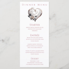 Diner- en Barmenu-Modern Roze Hart met Bloemen Menu