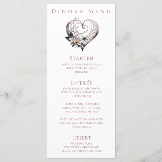 Diner- en Barmenu-Modern Roze Hart met Bloemen Menu (Voorkant)