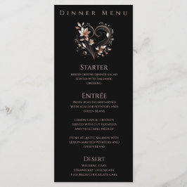 Diner- en Barmenu-Roze Gouden Bloemen met een Hart Menu