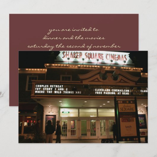 Diner en de film uitnodiging (Voorkant / Achterkant)