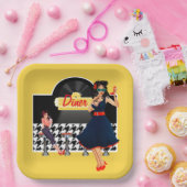 Diner geel zwart-wit, ingecheckt papieren bordje (Feest)