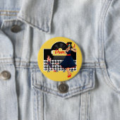 Diner geel zwart-wit, ingecheckt ronde button 7,6 cm (In situ)