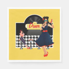 Diner geel zwart-wit, ingecheckt servet