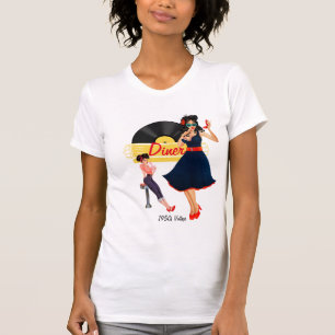 Diner geel zwart-wit, ingecheckt t-shirt