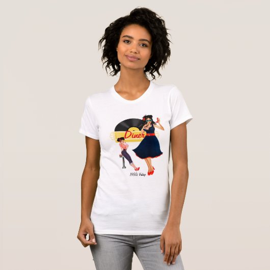 Diner geel zwart-wit, ingecheckt t-shirt (Voorkant volledig)