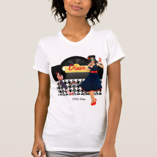 Diner geel zwart-wit, ingecheckt t-shirt