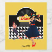 Diner geel zwart-wit, ingecheckt wijn etiket (Enkel label)