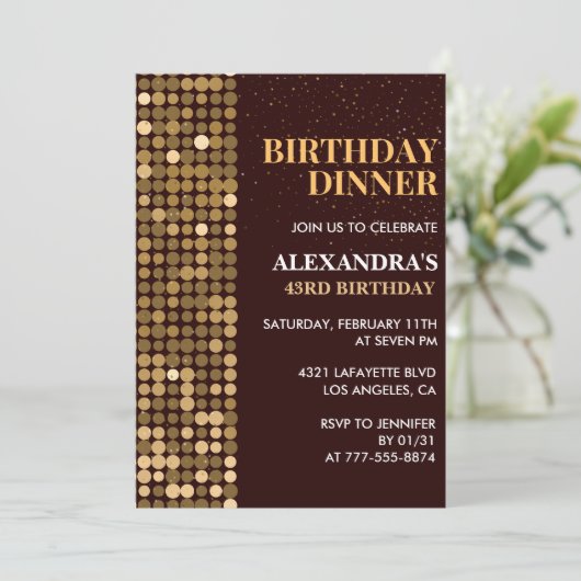Diner Glitter Glam Zwart Goud 43e verjaardag Kaart (Staand voorkant)