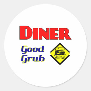Diner Good Grub Hamburger Restaurant Art Ronde Sticker