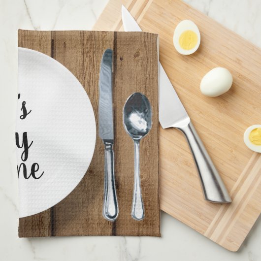 Diner instelling op eikenhout theedoek (Quarter Fold)