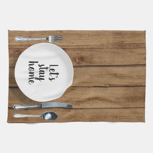 Diner instelling op eikenhout theedoek (Horizontaal)