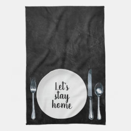Diner instelling op zwart leer theedoek
