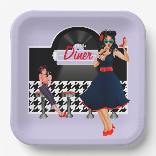 Diner lavender, 1950, zwart-wit, ingecheckt papieren bordje (Voorkant)