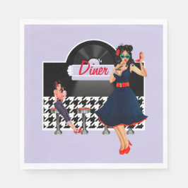 Diner lavender uit de jaren 1950, zwart-wit, ingec servet