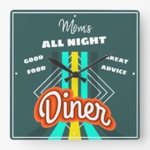 Diner Mam's Elke naam Retro Stripes Blauwgroen