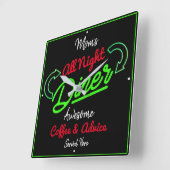 Diner Mam's naam Neon Green Effect Red Black Funny Vierkante Klok (Hoek)