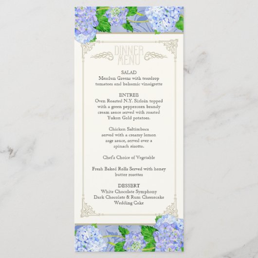 Diner Menu Blauw Hydrangea Kant Floral Formal (Voorkant)