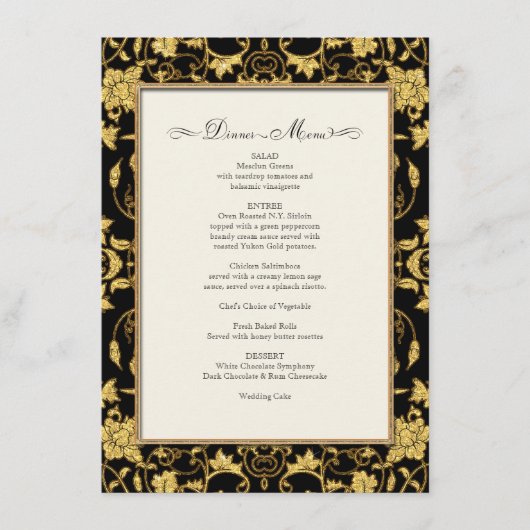 Diner Menu Bloemen Damast Glitter Formele Bruiloft (Voorkant)