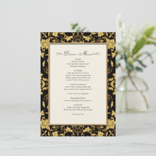 Diner Menu Bloemen Damast Glitter Formele Bruiloft (Staand voorkant)