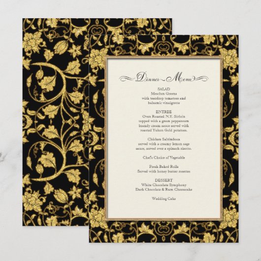 Diner Menu Bloemen Damast Glitter Formele Bruiloft (Voorkant / Achterkant)