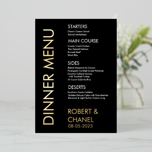 Diner Menu Folie Uitnodiging (Staand Voorkant)