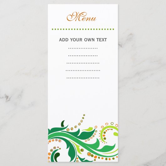Diner menu kaart, spiraal bloemmotief (Voorkant)