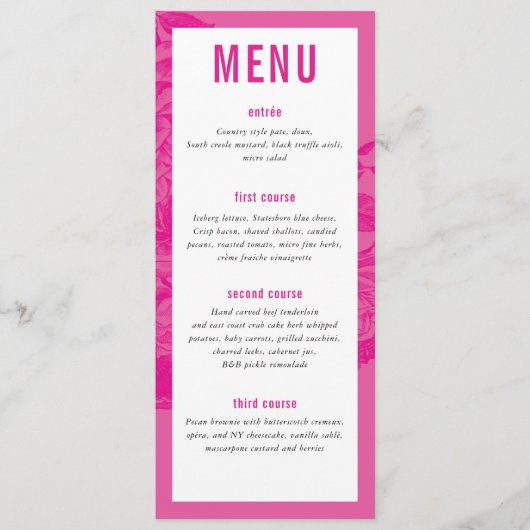 DINER MENU modern sierlijk bloemig roze (Voorkant)