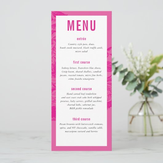 DINER MENU modern sierlijk bloemig  roze (Staand voorkant)