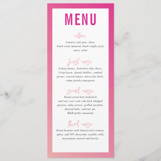 DINER MENU modern star roze ombre gradient (Voorkant)