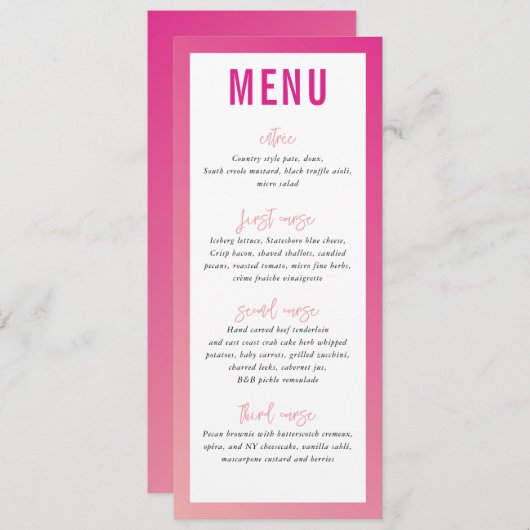 DINER MENU modern star  roze ombre gradient (Voorkant / Achterkant)