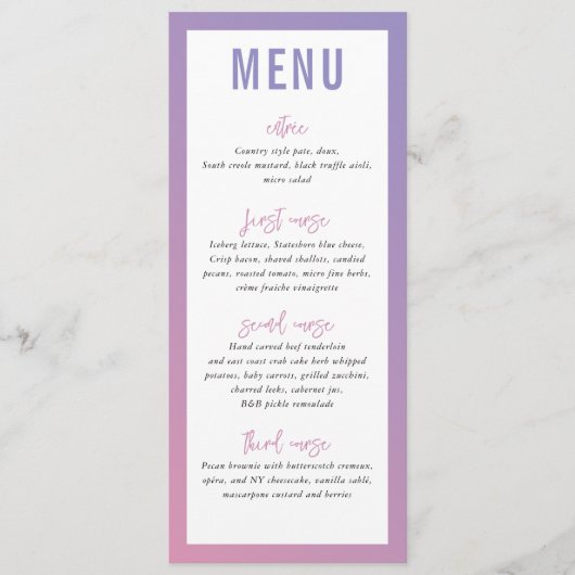 DINER MENU modern ster paarse roze ombre gradient (Voorkant)