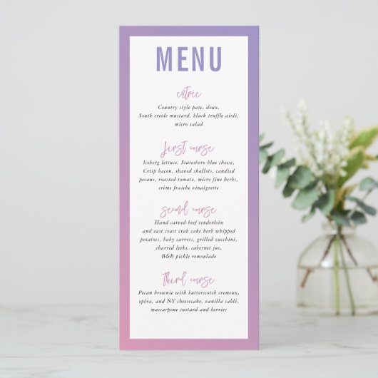 DINER MENU modern ster paarse roze ombre gradient (Staand voorkant)