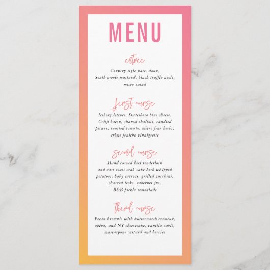 DINER MENU moderne ster roze gele ombre gradient (Voorkant)