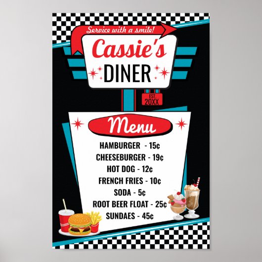 Diner-menu poster uit de jaren 50 (Voorkant)