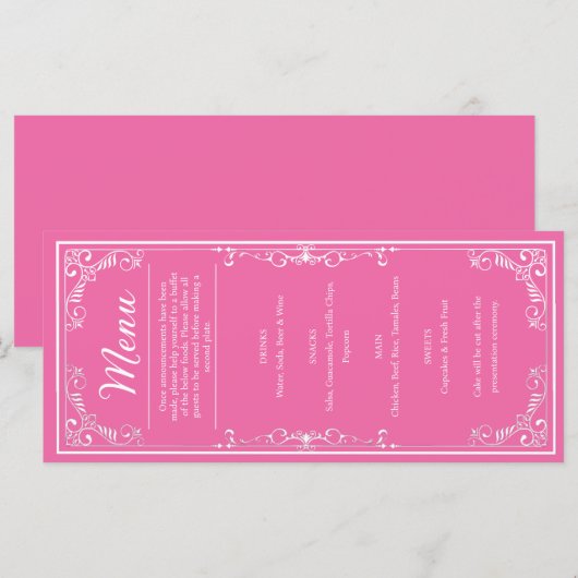 Diner Menu - Roze prinses Quinceañera (Voorkant / Achterkant)