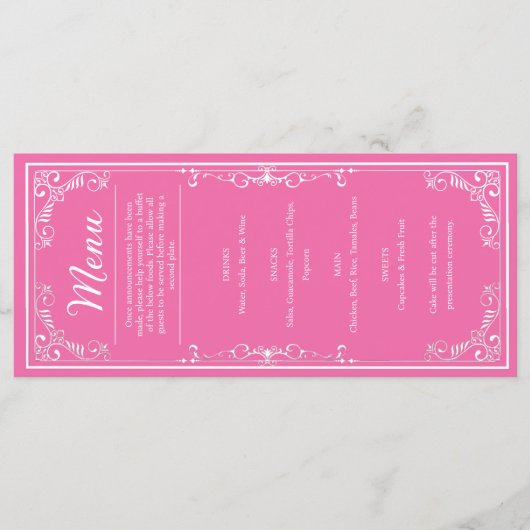 Diner Menu - Roze prinses Quinceañera (Voorkant)