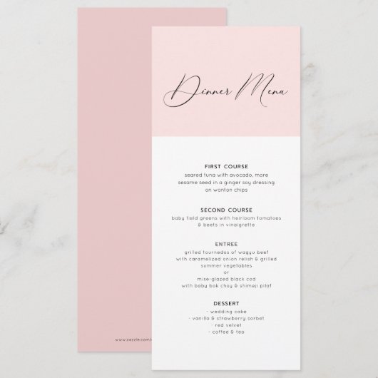 Diner menu typografie minimalistisch roze en wit kaart (Voorkant / Achterkant)
