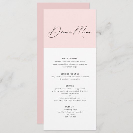 Diner menu typografie minimalistische roze en witt kaart (Voorkant / Achterkant)