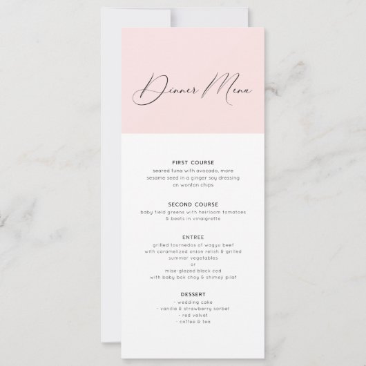 Diner menu typografie minimalistische roze en witt kaart (Voorkant)