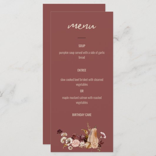 Diner Menu voor Feesten, Gouden Oogst (Voorkant / Achterkant)