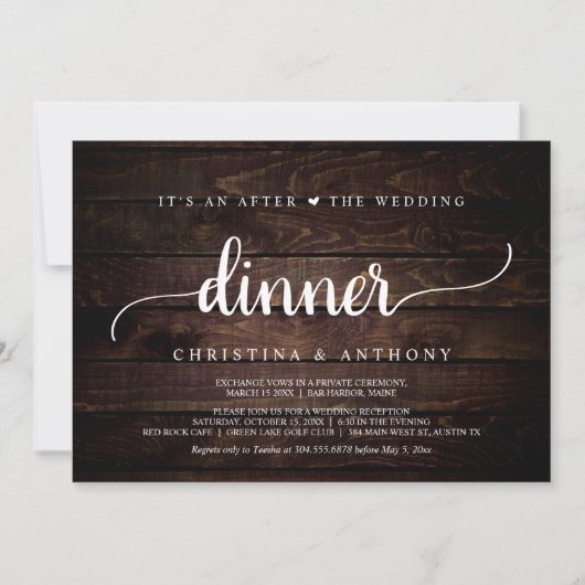 Diner na de bruiloft, rustieke elopement-diner kaart (Voorkant)