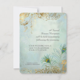 Diner Ontvangst Pauwveren Elegante Bruiloft Kaart