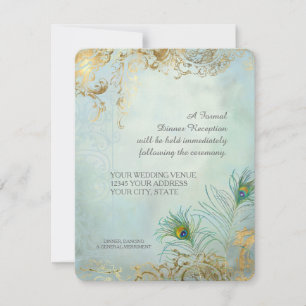 Diner Ontvangst Pauwveren Elegante Trouwdag Kaart