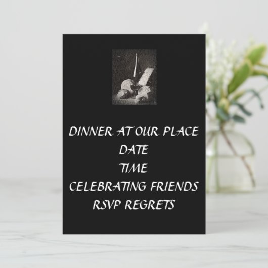 DINER OP ONZE PLAATS INVITATIE KAART (Staand voorkant)