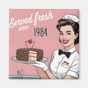 Diner Pin-Up: Retro serveerster en aangepast jaar Magneet